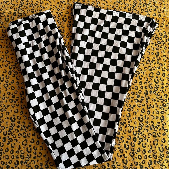 No Boundaries Pants - checker print high rise stretchy flare pants